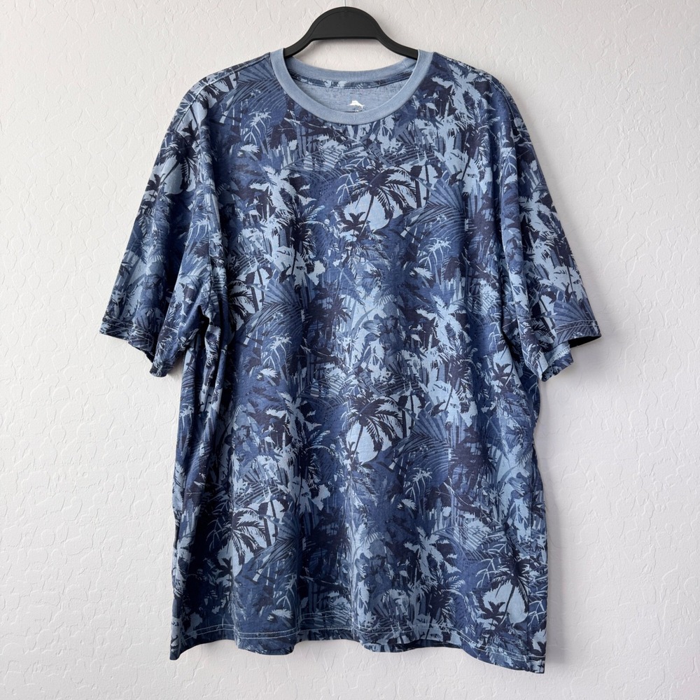 Tommy Bahama XLarge Tropical Palm Tree Short Sleeve T-Shirt Organic Cotton Blue